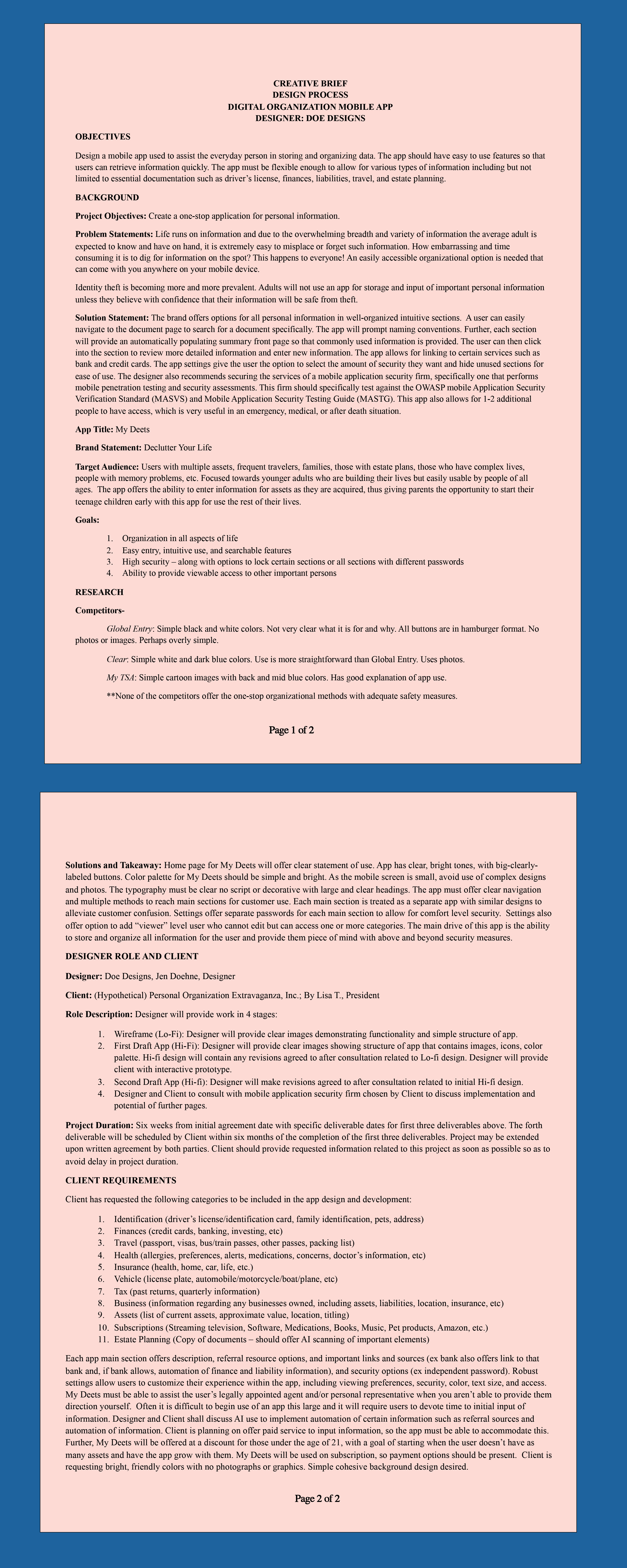 My Deets - Creative Brief